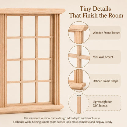 Wooden Window Dollhouse Furniture: 2Pcs Mini Windows 1: 12 Scale Miniature Accessories Tiny Window Frame Model Dolls Houses Playhouse Ornaments