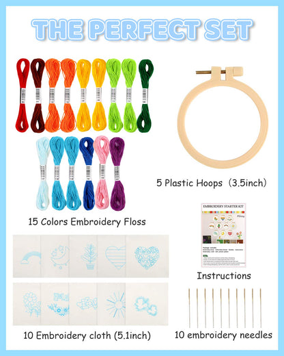 Pllieay 10 PCS Cross Stitch Kits for Beginners, Embroidery Beginner Kits for Kids 7-13, Include Instructions, Cross Stitch Kits with Pattern, Needlepoint Kits for Embroidery Projects