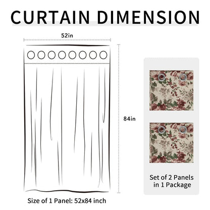 Easy-Going Floral Printed Blackout Curtain 84 Inch Length Grommet Thermal Insulated Room Darkening Window Curtain for Bedroom, Living Room, Kids Room (Set of 2 Panels, Beige)