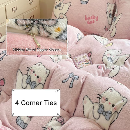 LMONMOO Pink Duvet Cover Queen, Bunny Cake Kawaii Bedding Sets, Ultra Soft Cute Fluffy Comforter Covers Set for Girls Kids Women Teen(Cake, Queen)