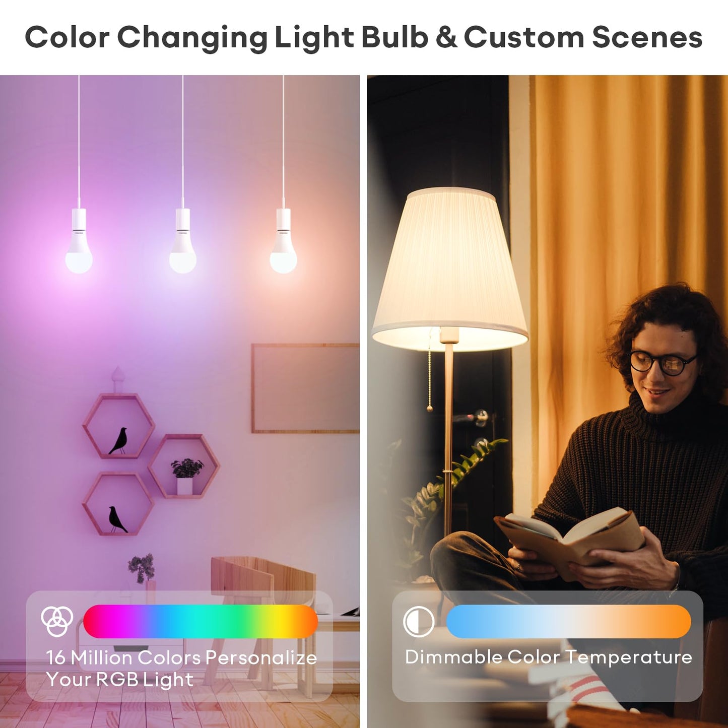 VOCOlinc Smart Light Bulb Works with Apple Homekit, Alexa, Google Home, Dimmable WiFi Smart Bulbs, 850 Lumens, E26 LED Smart Bulb 60 Watt Equivalent, A21, 2200K-7000K RGBW, 9.5W, 1 Pack