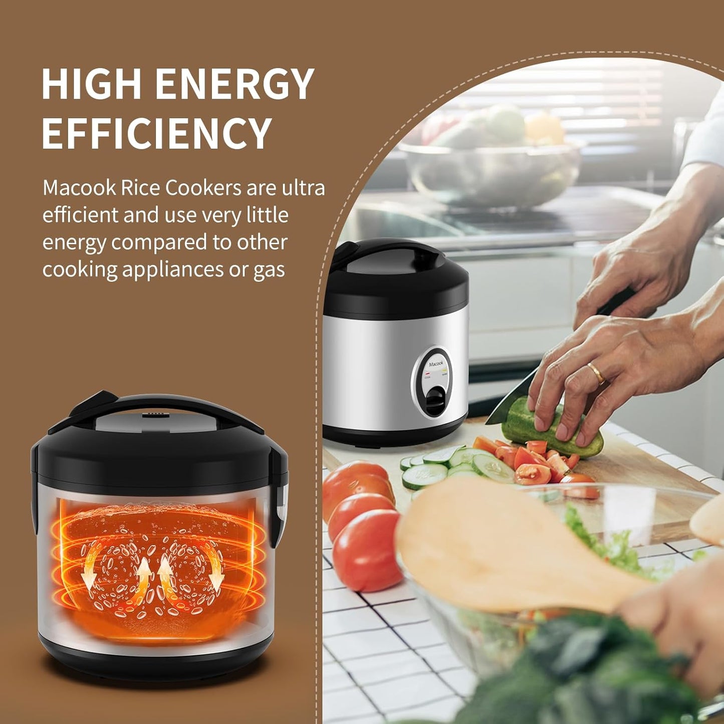 4-Cup (1.0L)/8-Cup Macook Stainless Steel Rice Cooker with Steamer, Uncooked Cooked, Electric Grain & Vegetable Cooker