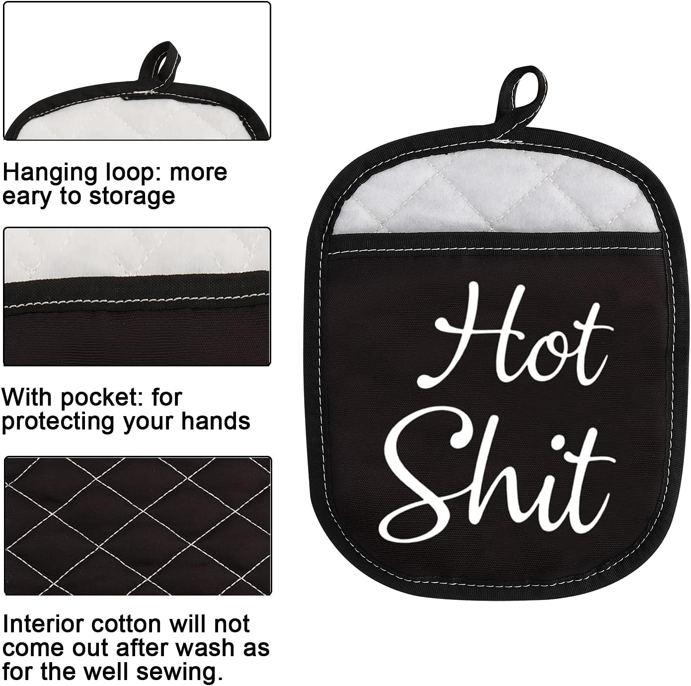 Funny Oven Pads Pot Holder with Pocket, Hot Shit Humor Gift for Baker