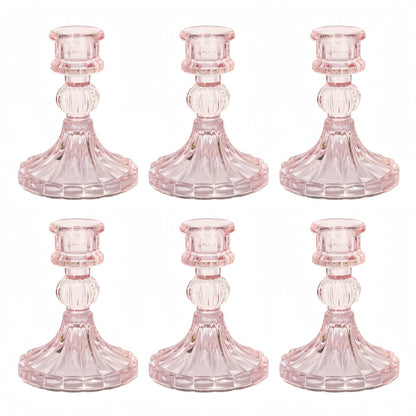ECHFSM Glass Candlestick Holder,Striped Taper Candle Holders,Set of 6 Candle Stand for Table Centerpieces, Home Decor,Weddings,Festival and Parties (Light Pink Stripe)