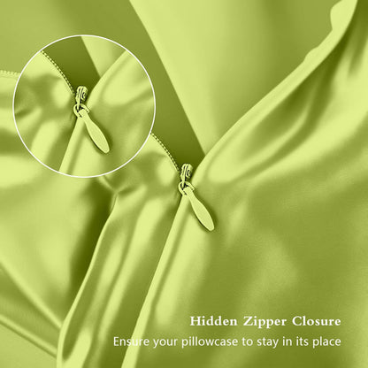 Skiennix Silk Pillowcases - Mulberry Silk Standard Set of 2 | Smooth, Anti-Acne, Olive Green with Zipper