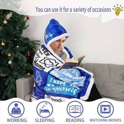 Father's Day Wearable Blanket Hoodie Gift for Son, Son Birthday Gifts from Mom Dad Parents, Soft Blue Throw Son Blankets for Christmas Graduation Ceremony
