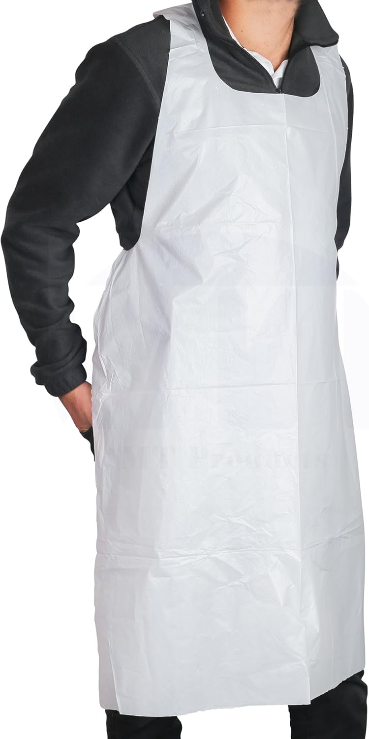 2 46"x28" MT Products Mil White Disposable Poly Aprons - Waterproof Plastic Bibs for Cooking, Dishwashing & Art (Bulk)