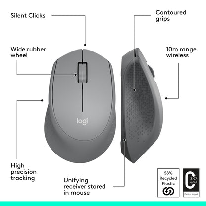 Logitech M330 SILENT Wireless Mouse, 2.4GHz with USB Receiver, Optical Tracking, Quiet & Lightweight, Long Battery Life, for PC, Mac, Laptop, Chromebook - Black