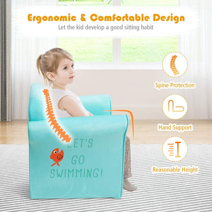 1-5 Costzon Kids Couch, Children's Sofa Armrest Chair with Pattern, Toddler Furniture w/Sturdy Wood Construction
