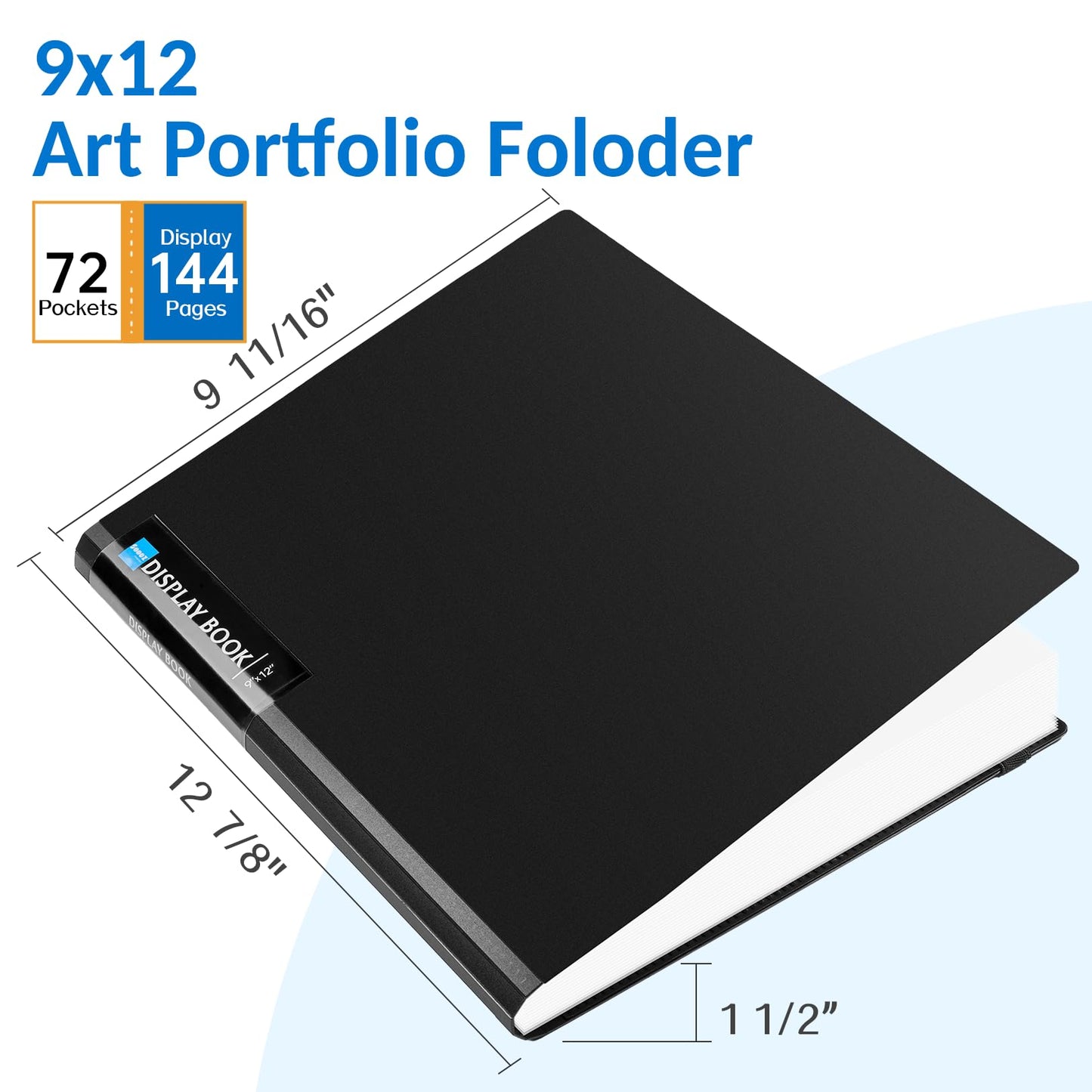 Sooez Art Portfolio 9"x12", 72 Pockets Large Portfolio Folder Display 144 Pages, Heavy Duty Binder with Plastic Sleeves&Elastic Band, Presentation Book with Clear Sheet Protector for Artwork Organizer