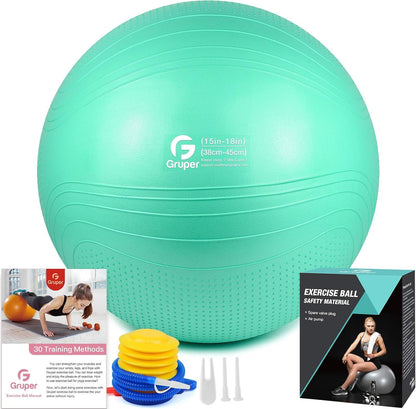 Gruper Yoga Ball, Multiple Sizes Non Slip Exercise Ball for Workout, Birthing, Balance, Stability, Pregnancy, 2200LB Capacity, Anti Burst Chair for Home and Office, Includes Quick Pump & Fitness Guide