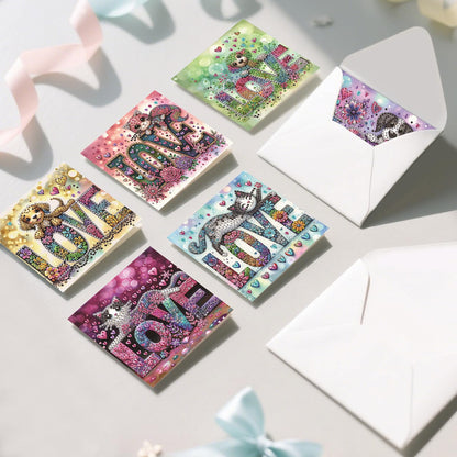 Sulunmo 6pcs DIY Diamond Art Cards Kits for Adults, 5D Diamond Greeting Cards Kits Art Birthday Cards Birthday Gifts for Families, Friends, Partners (Love (With Envelope))