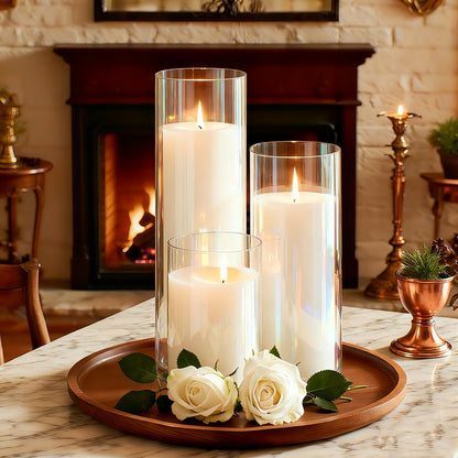 ZJGXH 24 Pcs White Pillar Candles and Glass Cylinder Vases Clear Glass Pillar Candle Holders Hurricane Glass Candle Holders for Table Centerpieces Wedding, Party, Event, Home Office