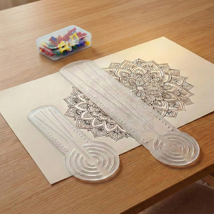 2PCS Mandala Ruler Circle Drawing Tool with 50 PCS Push Pins: Clear Acrylic Compass Circle Stencil - Draw Concentric Circles up to 8.5” & 19.5” for Dot Art, Geometric Patterns & Painting Grids