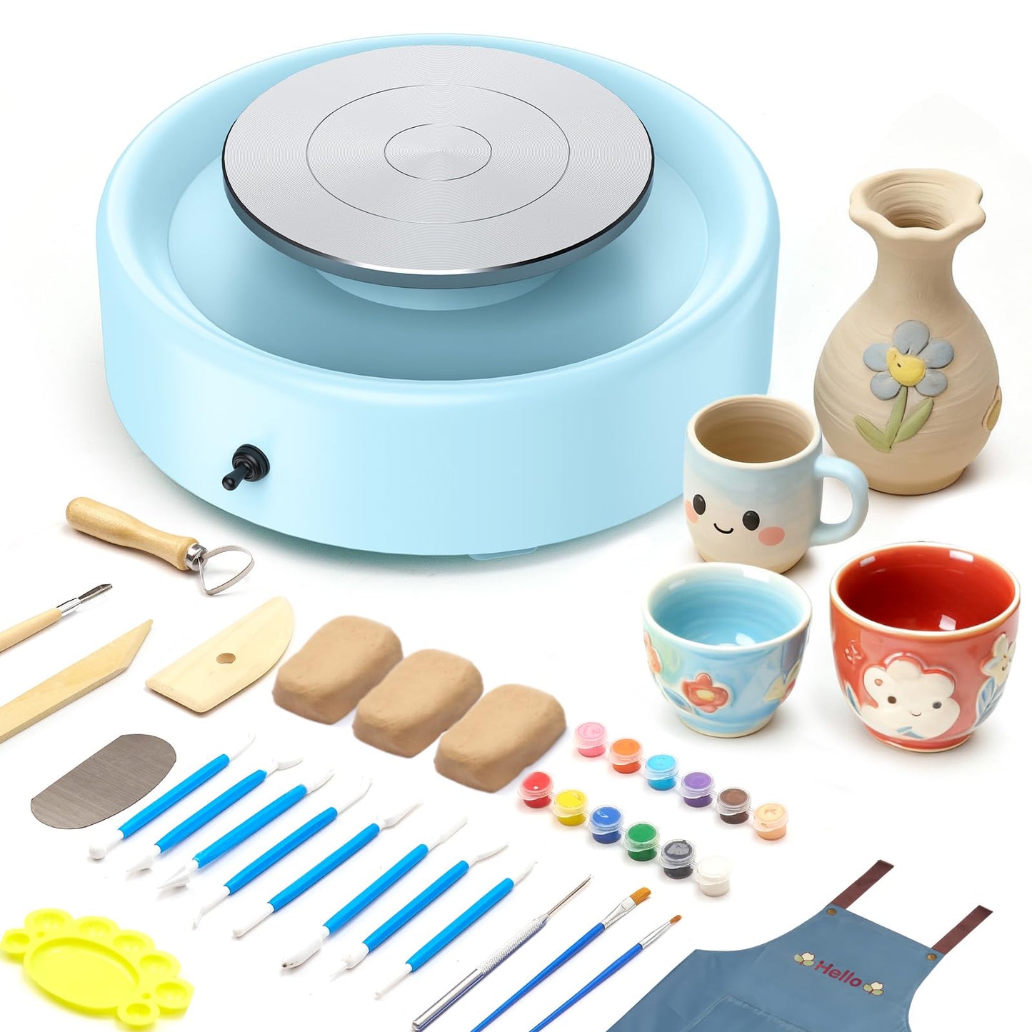 Alldeer Mini Pottery Wheel Machine - 6" Upgraded Clay Wheel for Beginners & Kids, 75W Motor, Adjustable Speed, Low Noise Ceramic Making Kit with 18PCS Sculpting Tools, Ideal for Home DIY