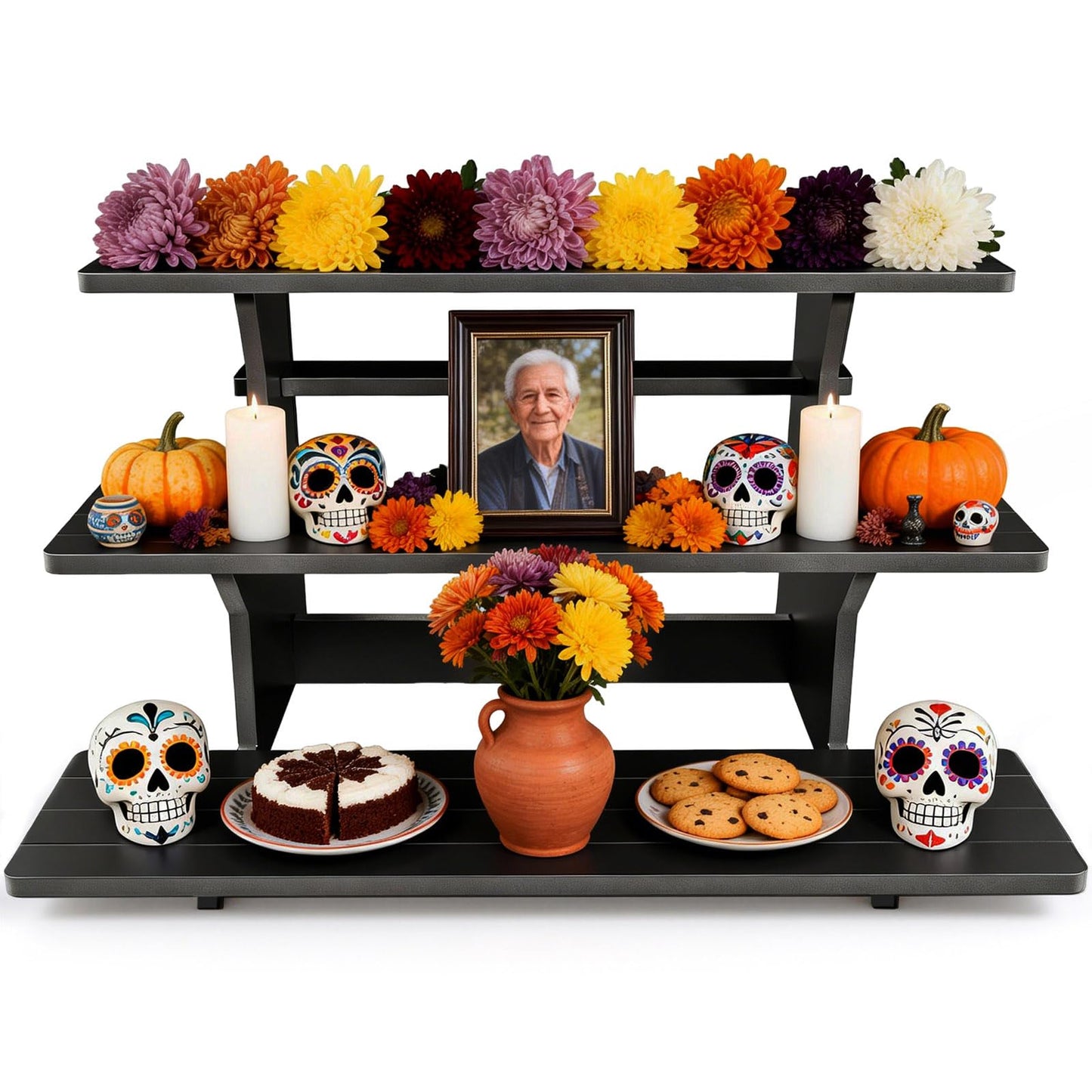 WEITELAI 3 Tier Black Display Shelves for Vendors, PVC Tabletop Stand for Farmers Market, Craft Fairs, Trade Shows and Retail Booths, Portable Rack for Candles, Soap, Jewelry and Jars
