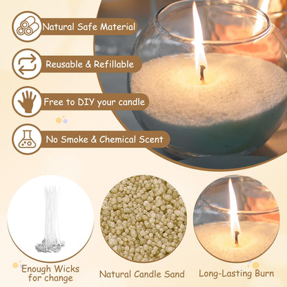 MECCANIXITY Pearled Sand Candles with 50 Pcs Wicks 21Oz / 600g Candle Beads Refillable Powder Sand Wax Making Kit for Thanksgiving Christmas Wedding Party DIY Home Crafts, Khaki