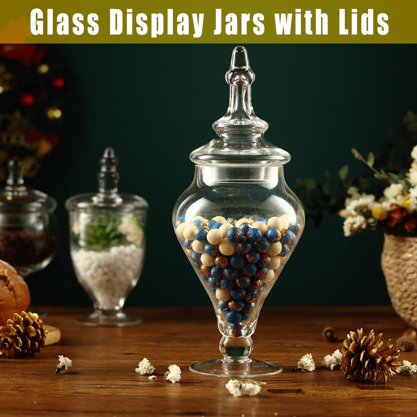 REFSAVER Apothecary Jars Glass Decorative Candy Jars,Candy Buffet Display, Elegant Storage Jar, Decorative Wedding Candy Organizer Canisters Style B