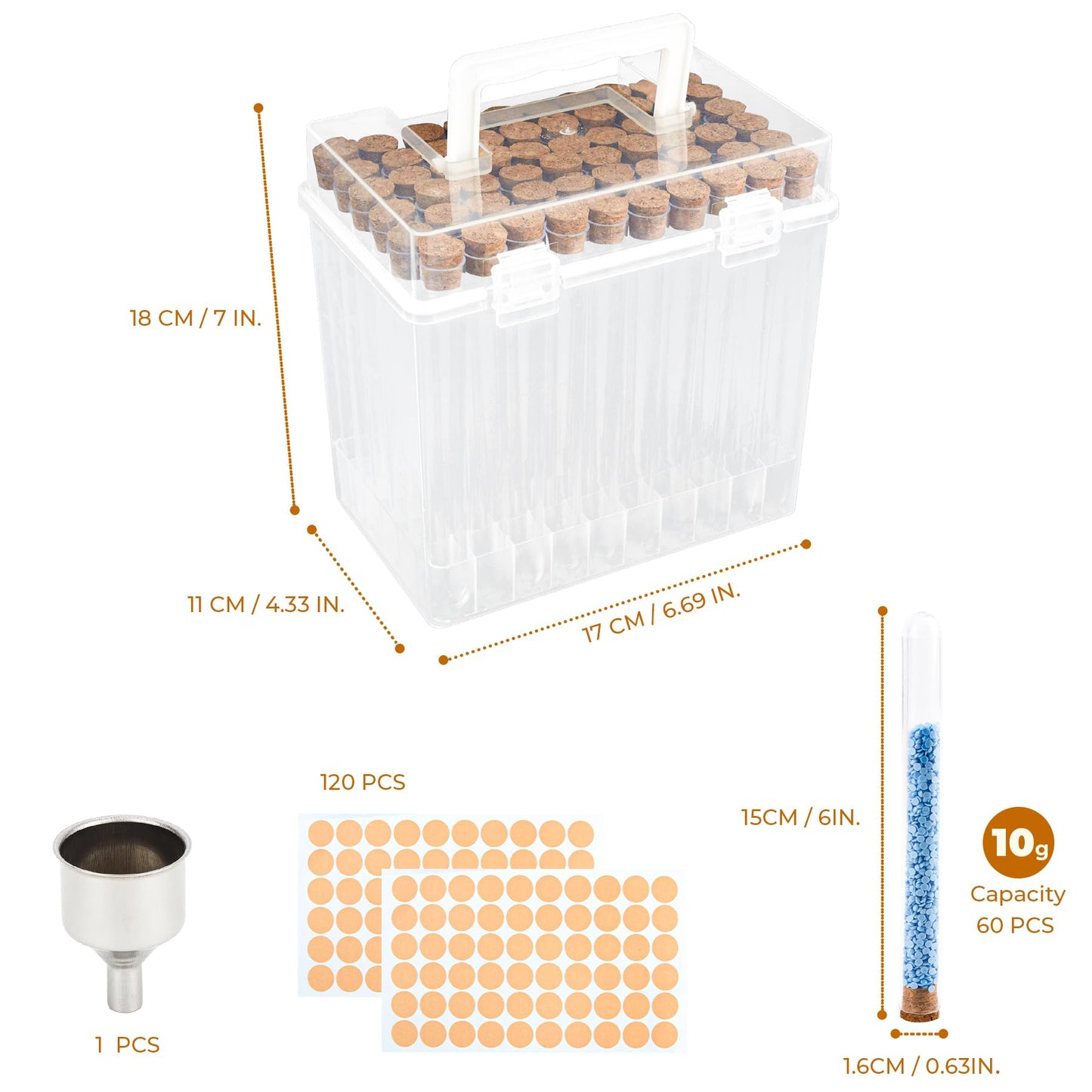 YONOVO 60 Diamond Painting Storage Containers Organizer, 6'' Bead Storage Tubes with Caps, Plastic Test Tube Holder with Cork Stopper Label&Stickers,Carrying Case Box for Dots Drill Rhinestone Glitter