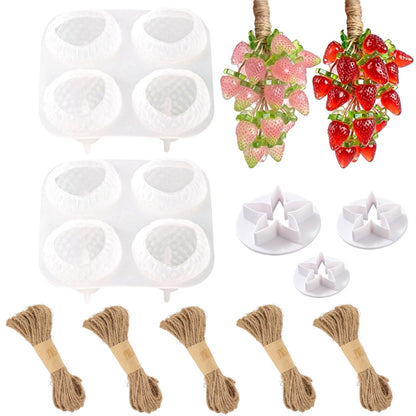 Strawberry Silicone Soap Mold DIY Soap Making Set Include 2 Pcs 8 Cavity 3D Strawberry Silicone Mold,3 Leaf Molds,Twine,Molds Handmade Soap Supplies for Crafts, Gifts & Beginners Soap Making