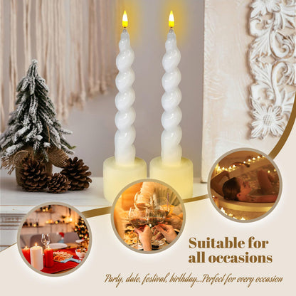 Gedengni Spiral Taper Candle LED Candlesticks, 7.5 Inch Flameless Tapered Candles Battery Candle Sticks Remote Twisted Candlestick for Dinner Holiday Wedding Party Housewarming-2D