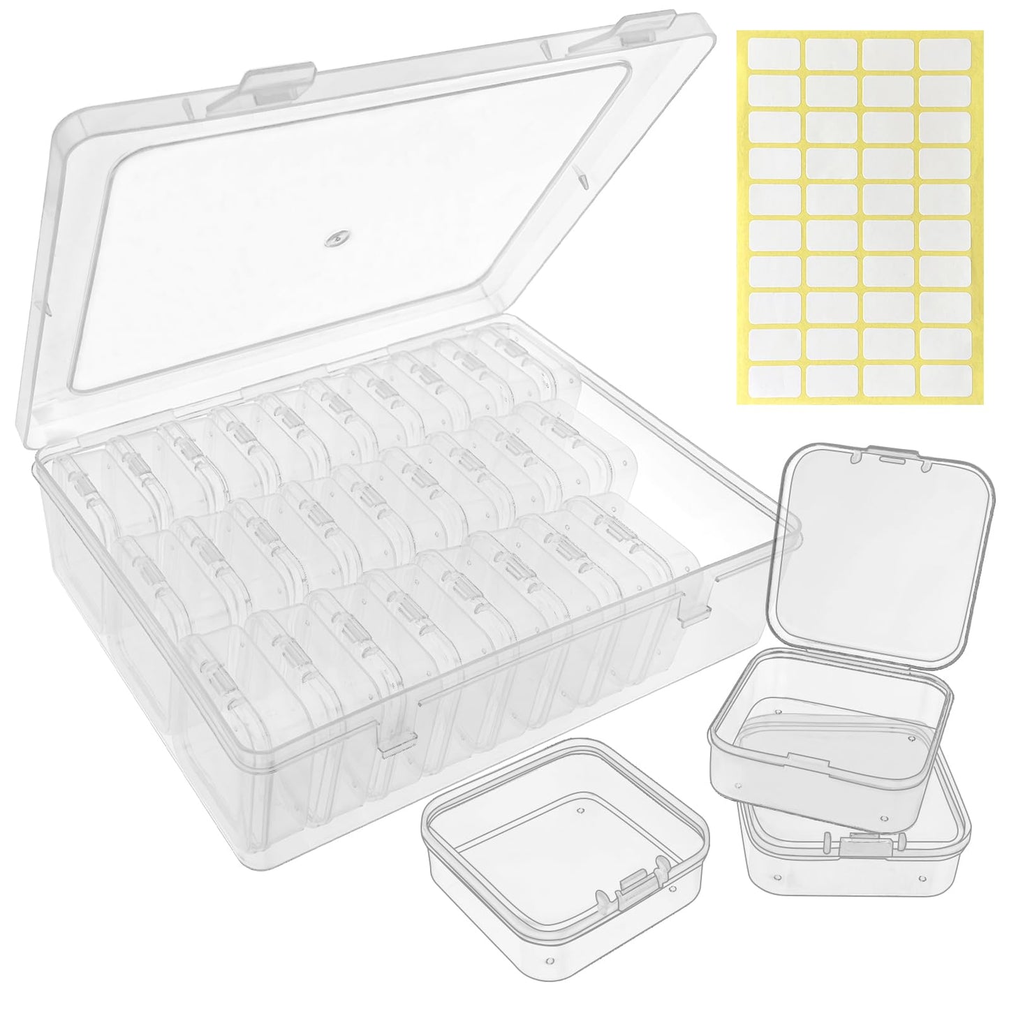 Guyuyii Bead Organizer Box - 30 Individual Small Clear Plastic Bead Organizers and Storage with Hinged Lid for Diamond Painting, Seeds & Jewelry - Portable Travel Container Set