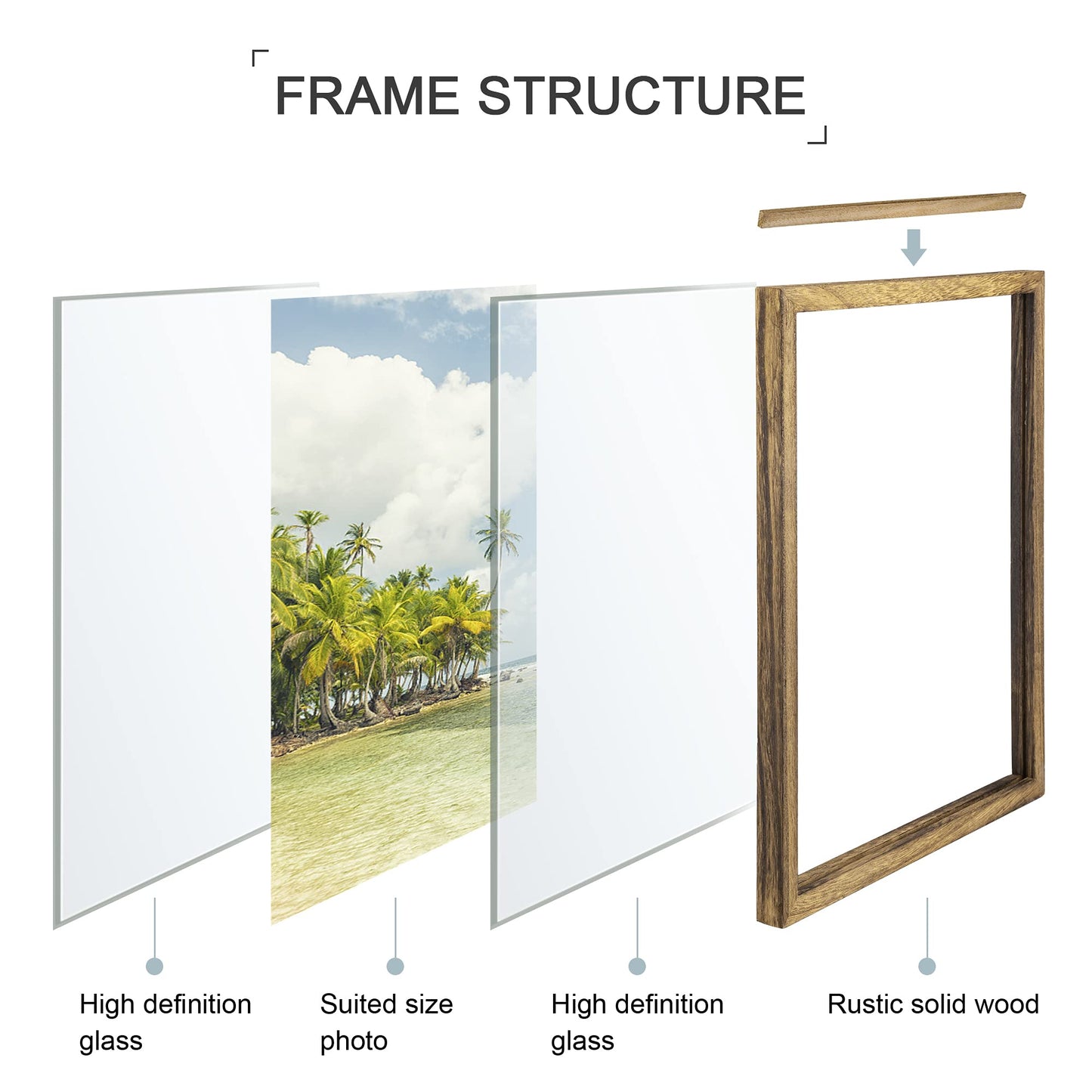 DLQuarts 11x14 Floating Photo Picture Frame, Floating Display for Photos 8x10, 7x9, 5x7, 8.5x11 Certificate, or Full Display for 11x14 Photos, Solid Wood, Double Glass, 2 Pack, Carbonized Brown