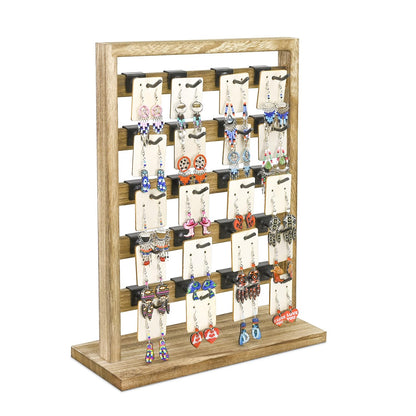 Ikee Design Wooden Jewelry Display Rack with 20 Removable Metal Hooks, Earring Card Display Holder Stand for Earring Cards, Necklaces, Bracelet, Keychain Stand, Oak Color