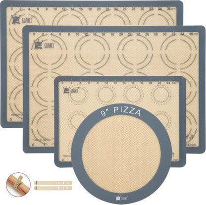 GUANCI Silicone Baking Mat Set - Non-Stick Reusable Bakeware for Pizza, Macarons, Cookies | Grey, Set of 4