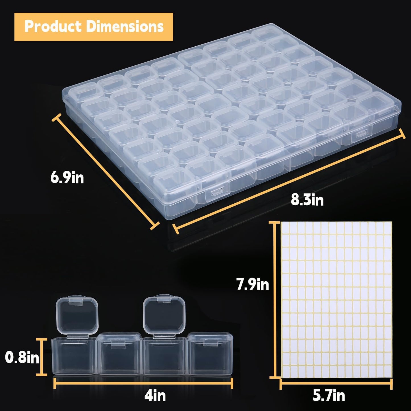 Megoogo 3 Pack 56 Grids Bead Organizer Storage Boxes, 168 Slots Diamond Art Painting Storage Containers with Movable Dividers, Clear Plastic Organizer Box with Labels for Crafts Supply Beads Buttons