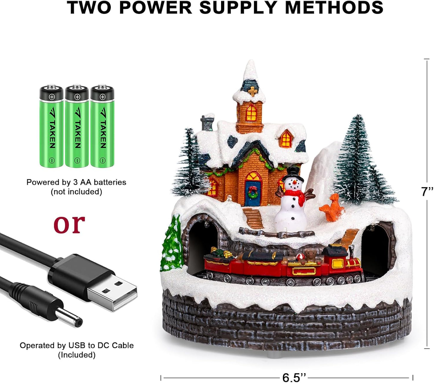 Skiennix Animated Musical Christmas Village Figurines - LED Lights & Rotating Train | Holiday Home Decor