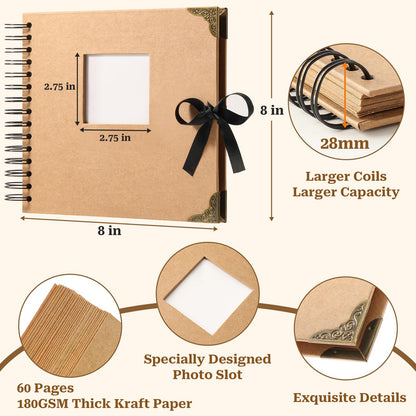 8 x 8 Inch Scrapbook Album 60 Pages with Scrapbooking DIY Kits. Window Photo Album with Scrapbook Tapes Stickers and Metallic Markers. Craft Memory Book for Wedding Baby Birthday Family Anniversary