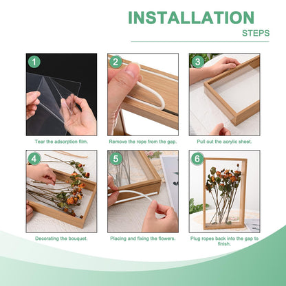 M METERXITY 2-Pack Dried Flower Frame, 6 x 6 Inch Double Acrylic Wooden Dried Flower Photo Floating Frame for Tabletop/DIY/Handicrafts [Black]