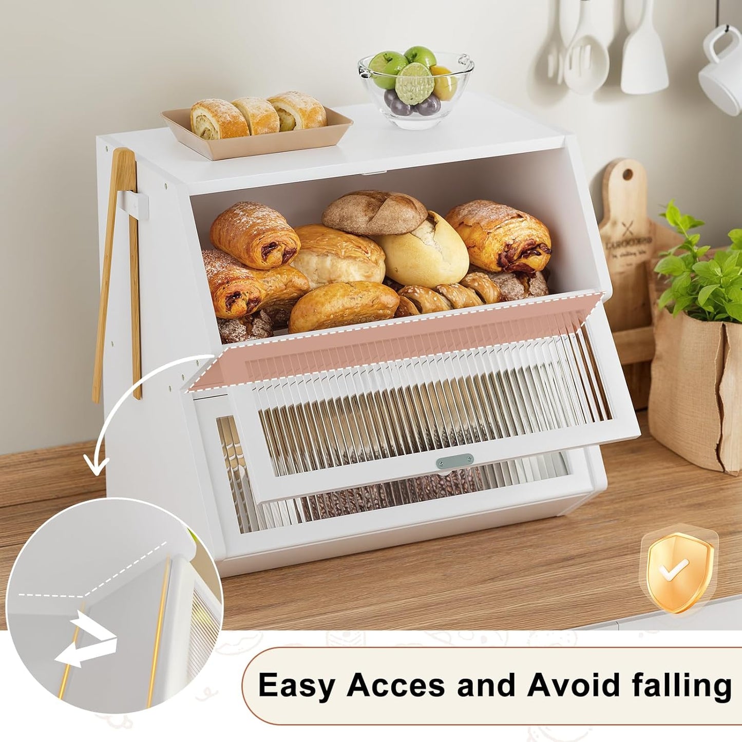 Countertop, Counter WOWLIVE Double Layer Bread Box for Kitchen Large Bamboo Bread Storage Container for Homemade Bread