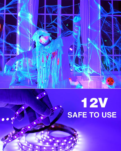 Onforu 32.8ft LED Black Light Strip Kit, 600 Units Lamp Beads, 12V Flexible Blacklight Fixtures, 10m Ribbon, Non-Waterproof for Glow Party, Indoor Birthday, Body Paint,Halloween