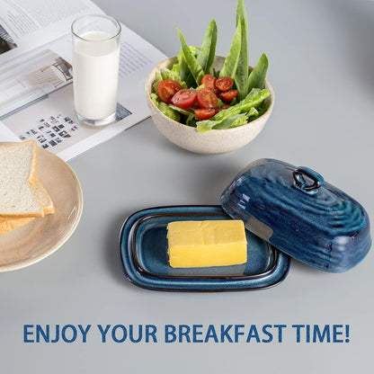 Countertop, Butter Dish with Lid, Ceramic Butter Keeper Holder with Cover and Handle for Porcelain Butter Container