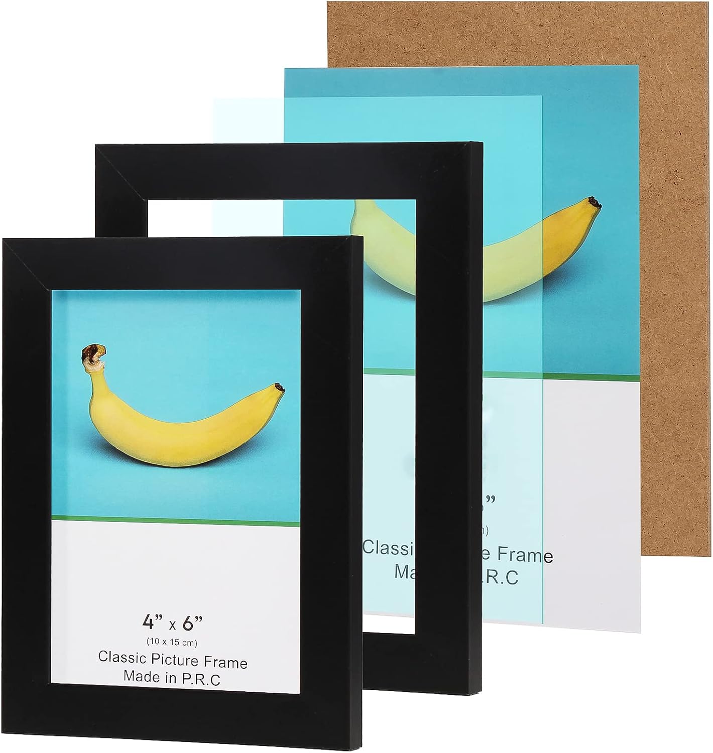 TheDisplayGuys - 4" x 6" Square Profile Wooden Picture Frame with Tempered Glass - Black - 2-Pack with Easel