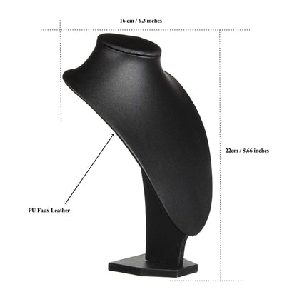 Comelyjewel Necklace Holder Stand Set of 2, Jewelry Bust Display Stand for Necklaces, Velvet Mannequin Jewelry Organizer for Women, Jewelry Display for Vendors, Vanity & Retail (Black Faux Leather)