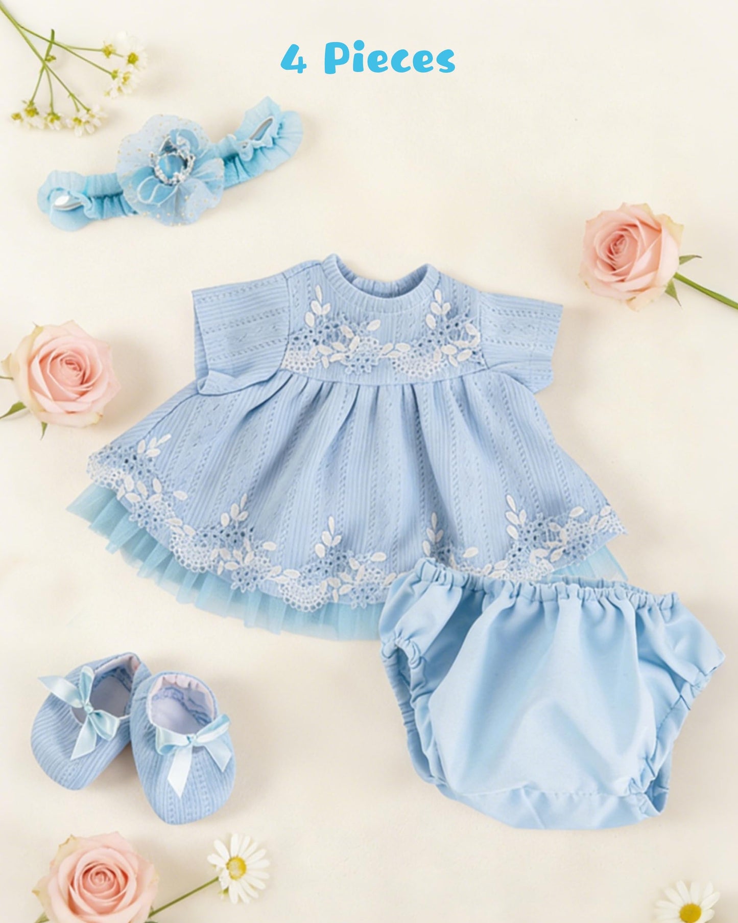 EKOKIZ Reborn Baby Dolls Clothes Girl Blue Baby Doll Clothes 17-20 Inches Doll Outfits and Accessories for Newborn Girl