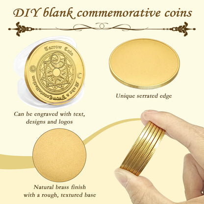 ZYNERY 12 Pcs Blank Brass Challenge Coins for Laser Engraving, 40mm x 2.2mm Solid Coin Blanks with Acrylic Protection Box for DIY Crafts, Metal Stamping & Commemorative Gifts