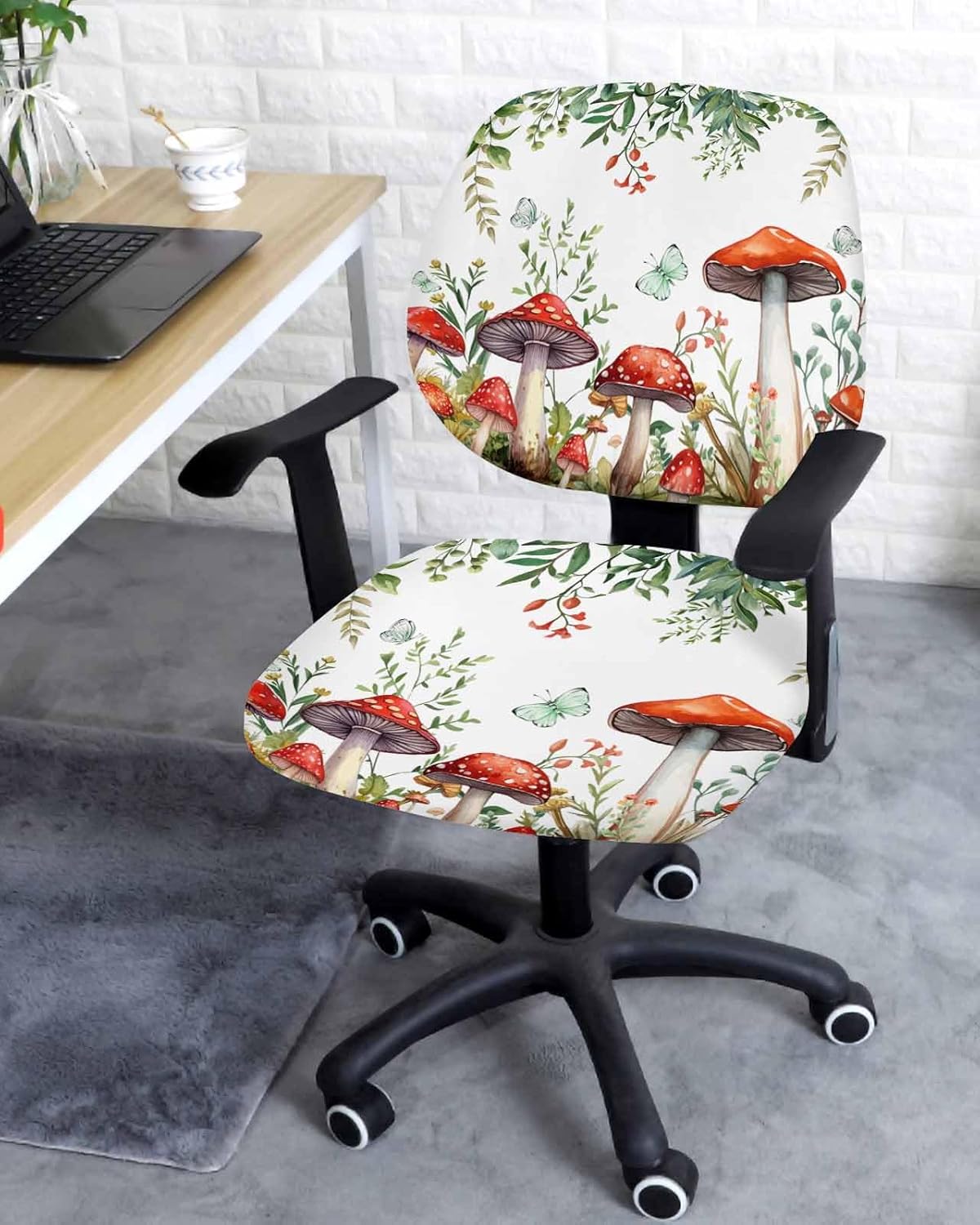 Mushroom Eucalyptus Office Chair Covers, Stretchable 2 Piece, Soft Decorative Computer Desk Chair Cover Protector,
