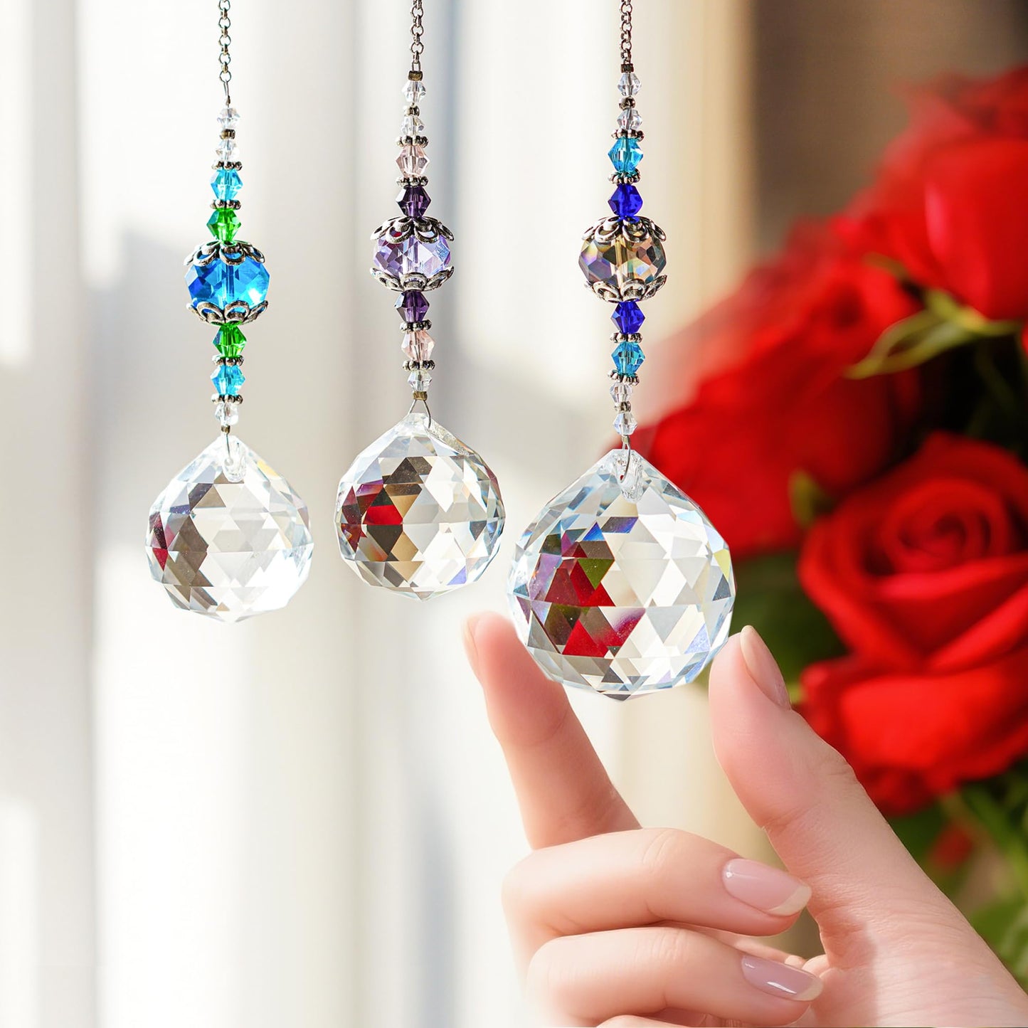 H&D HYALINE & DORA Clear Crystal Prism Ball Rainbow Maker Window Prisms Suncatcher,Pack of 3