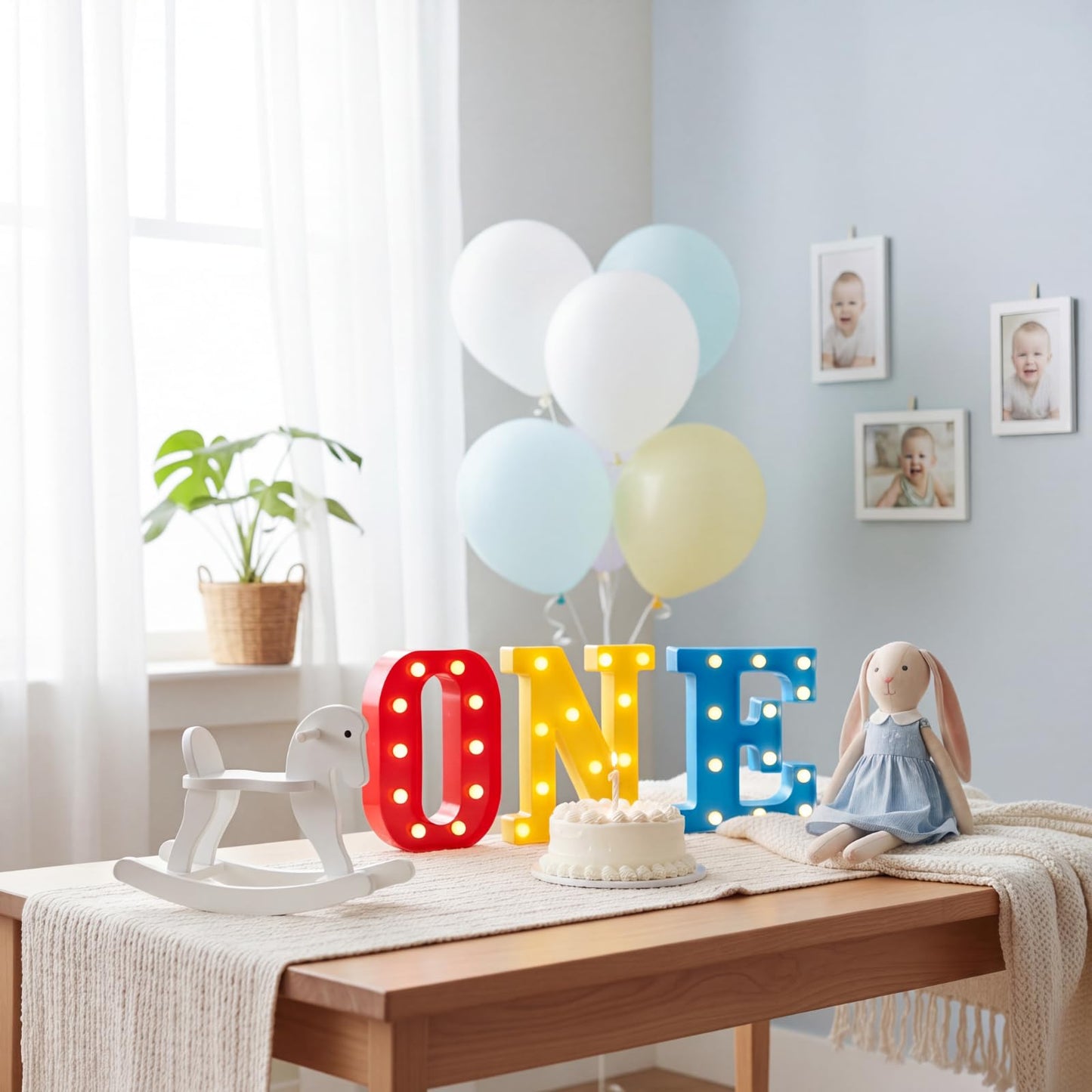 Aurelema Cartoon One Letter LED Lights, Toy Inspire 8.9 Inch Battery Powered LED Marquee Letters Lights Sign for 1 Year Old First Birthday Party Supplies Table Centerpieces Photo Prop Decor (Rainbow)