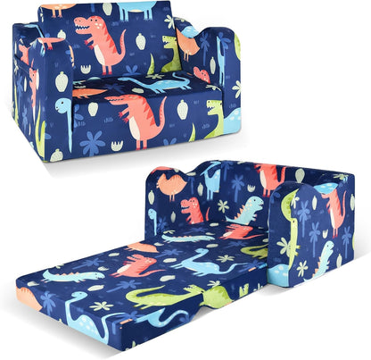 2-in-1 Kids Couch Sofa Toddler Sofa Dinosaur Foldable Toddler Couch Bed Flip Open Kids Chair for Playroom Bedroom Gift