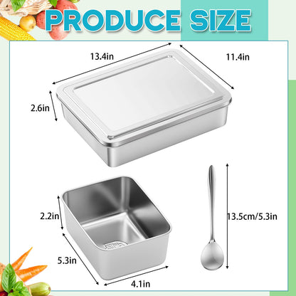 Boao 4 Compartment 304 Yakumi Pans Stainless Steel Seasoning Condiment Container with Lids Spoons, Japanese Yakumi Pans Mini Sauces Salad Dressings Storage for Food, Herbs, Spices