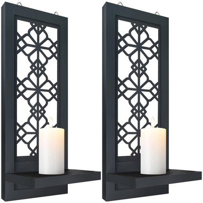 ZOLAPI Set of 2 Candle Sconces, Farmhouse Accent Wall Sconce, Black Candle Holder Wall Decorations for Home Décor, Living Room, Dining Room.(15 x6 in)