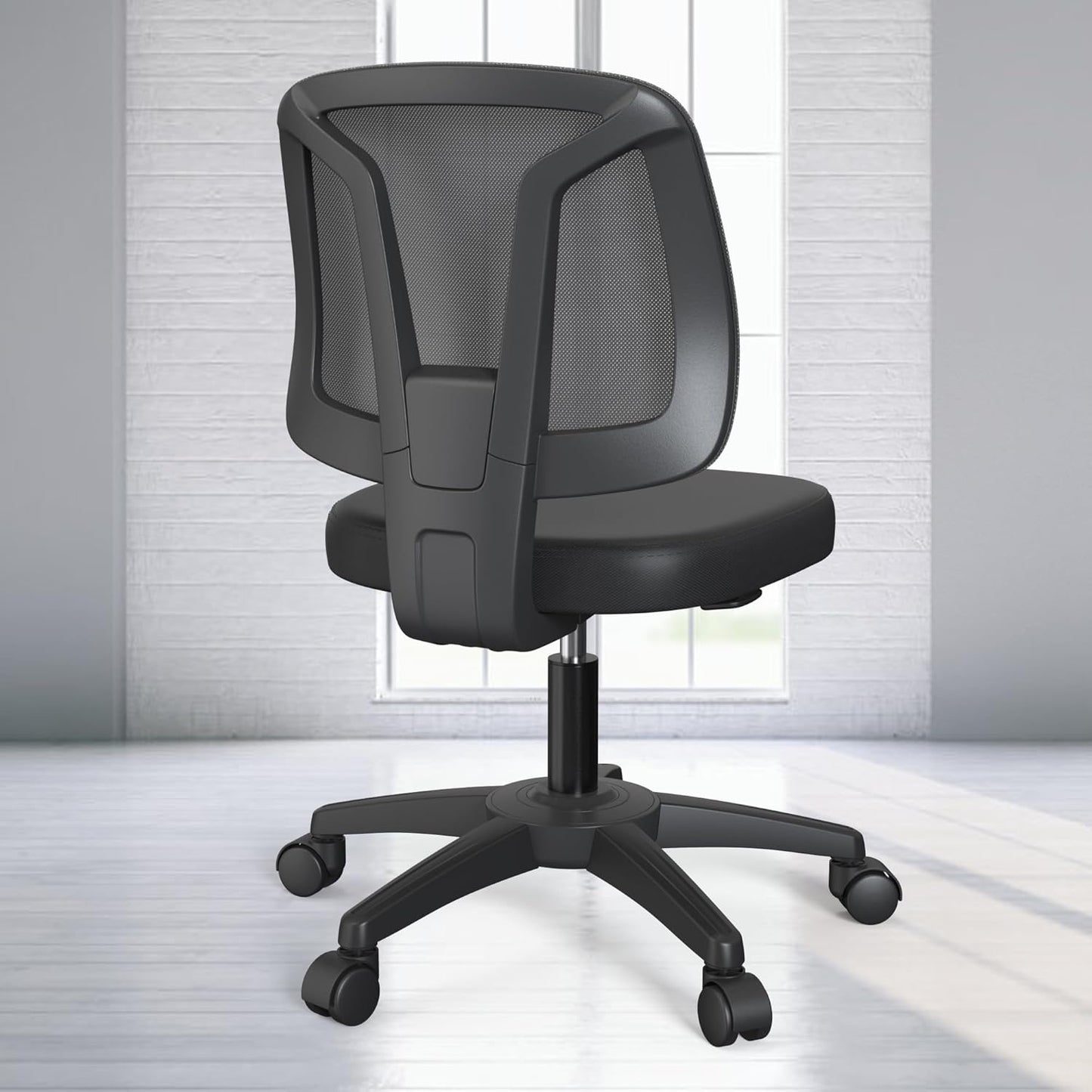 KIZECK Armless Office Desk Chair No Arms with Back Support Rolling Wheels for Home Study Work