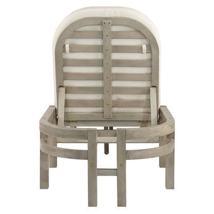 Merax Outdoor Chaise Lounge,Premium Acacia Wood Patio Recliner with Arched Backrest,5-Position Adjustable Backrest,Thick Cushion,Outdoor Lounge Chair for Poolside,Backyard,Deck & Lawn,Gray