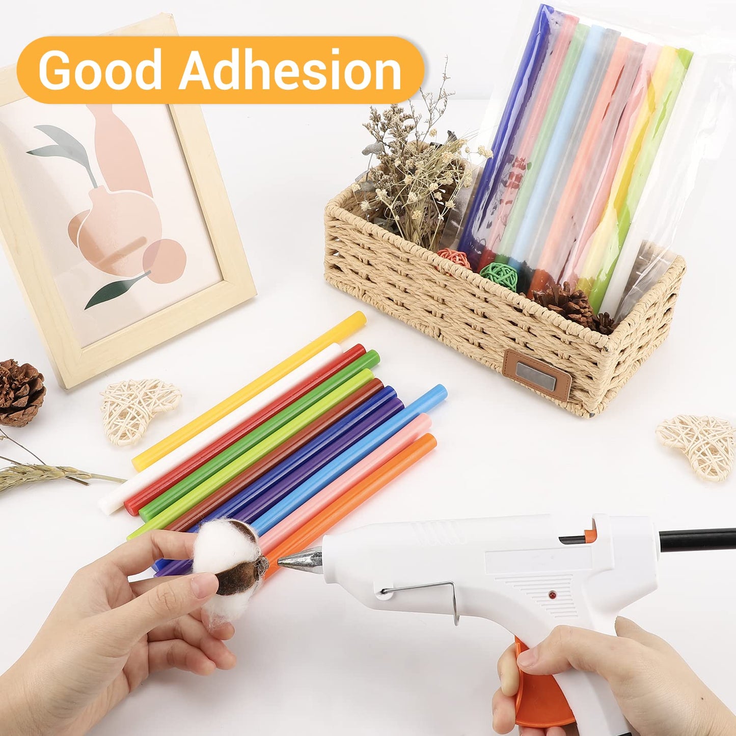 Manarty 24 PCS 8" Long x 0.43" Dia Color Hot Glue Sticks Full Size and 48 PCS 0.27" Dia x 4" Long Mini White Hot Glue Sticks