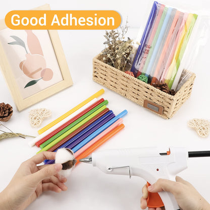 Manarty 24 PCS 8" Long x 0.43" Dia Color Hot Glue Sticks Full Size and 48 PCS 0.27" Dia x 4" Long Mini White Hot Glue Sticks